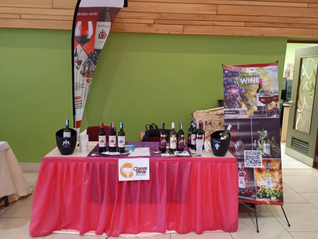 Wine bottles arranged on a Bonvoyage event table