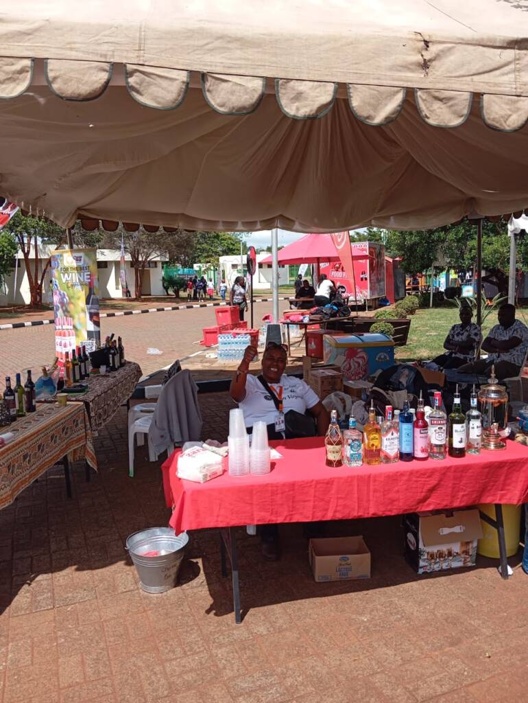 Bonvoyage tasting table with red tablecloth