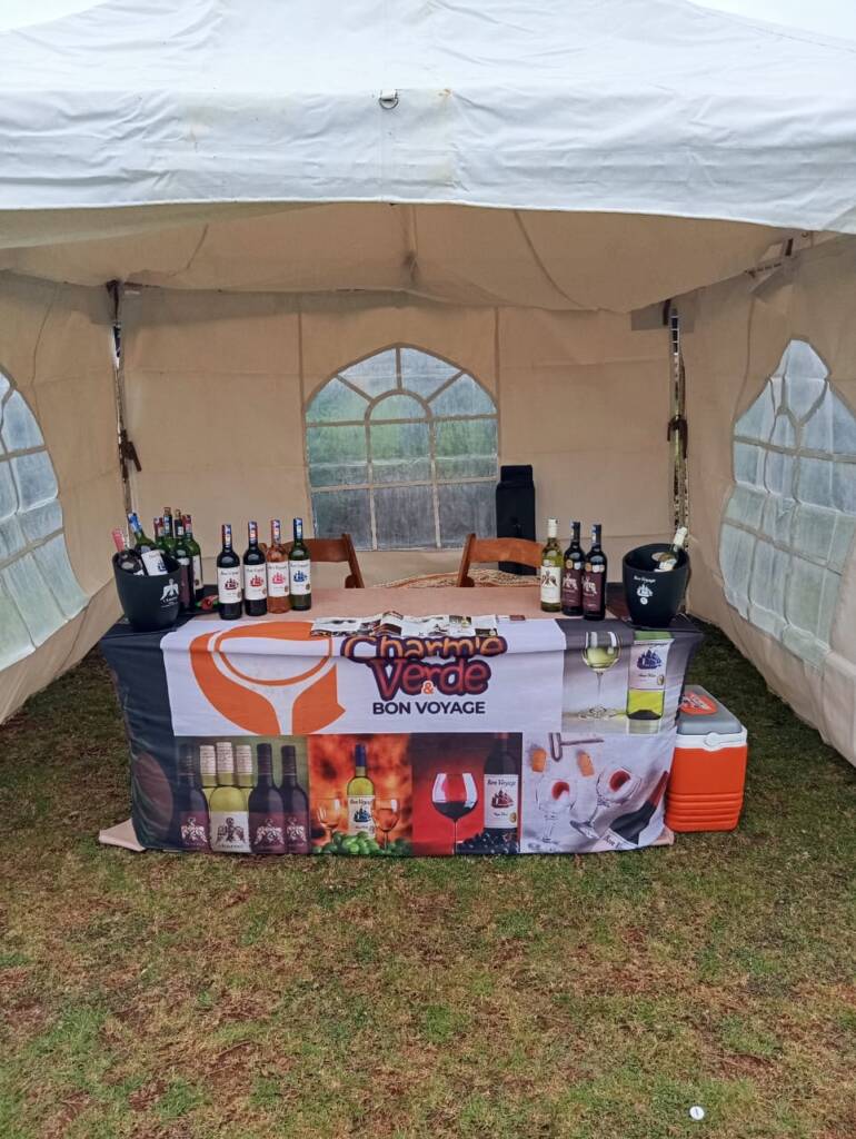 Bonvoyage wine tasting booth display at an outdoor event